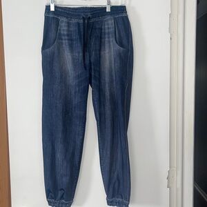 Lucy faux denim elastic waistband drawstring joggers small